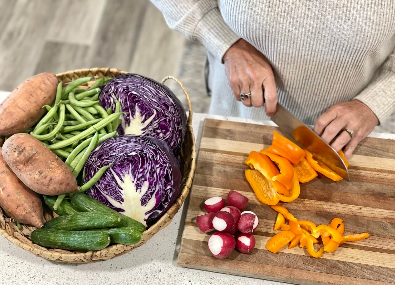 chopping veggies from above